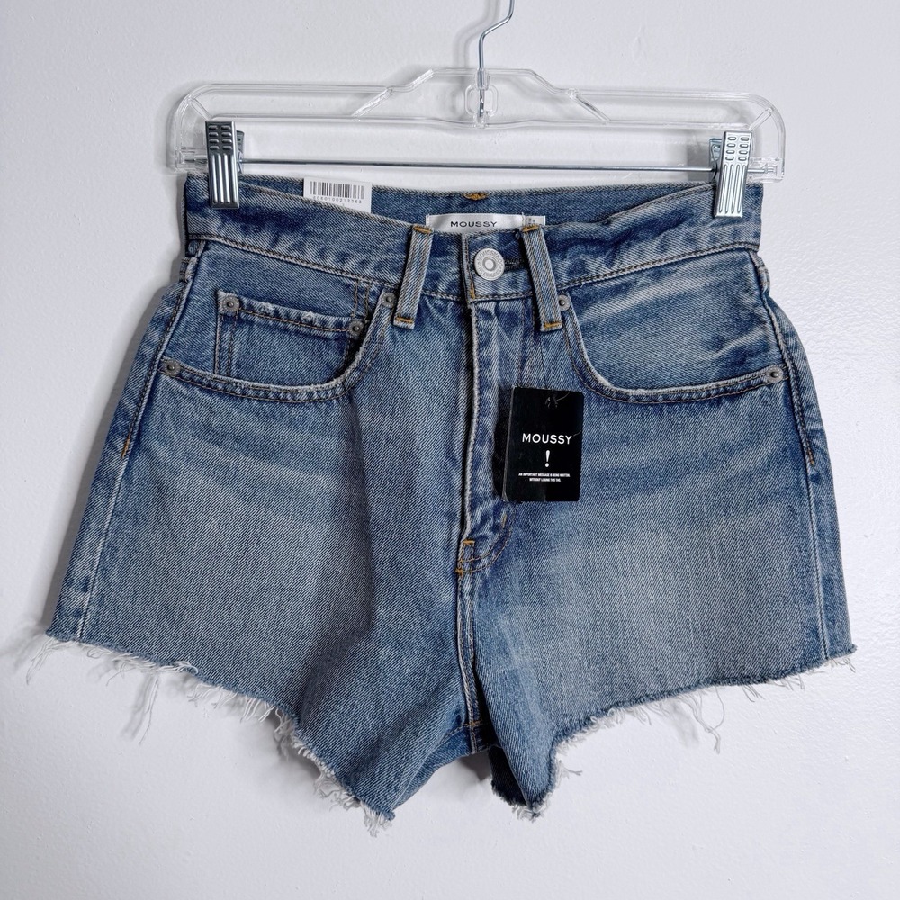 NWT Moussy Women's Cut Off Denim Short High Waist Size 0 Designer Feminine Chic - Picture 2 of 7
